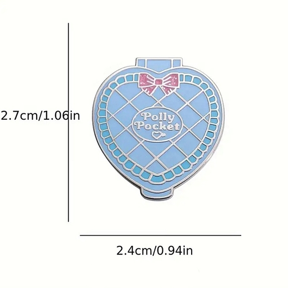 Retro Polly Pocket Light Blue Heart Compact Shaped Enamel Pin - Picture 4 of 4